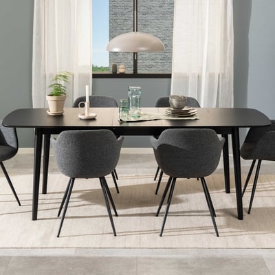 Montreux Rechthoekige Eettafel - Zwart Eikenfineer, 180/219x90cm