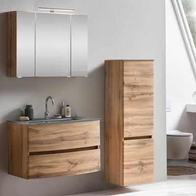 Badkamercombinatie Kornel 4 3-delig met grijze wastafel - eik Badkamercombinatie Kornel 4 3-delig met grijze wastafel - eik