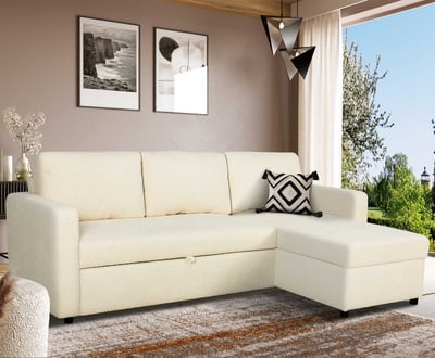 Hoekbank rechts Rosalie - met opbergruimte - beige teddystof Hoekbank rechts Rosalie - met opbergruimte - beige teddystof
