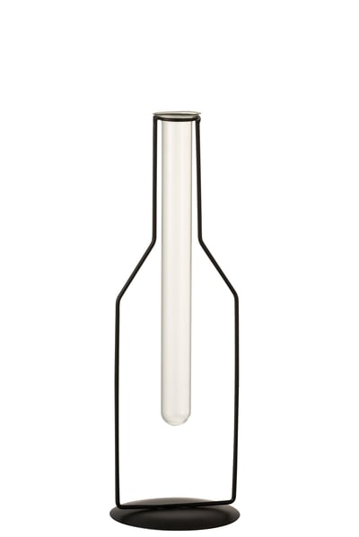 Vaasje 1 tube fles metaal/glas zwart large