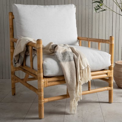 Fauteuil Cane - Rotan met grijs kussen - 77x88x78 cm