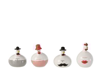 Kip bonjour/mon amour keramiek wit/rood/zwart small assortiment van 4