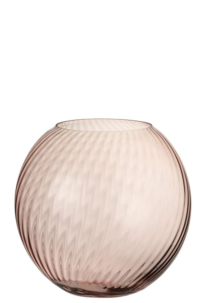 Vaas rond ribbels glas roze large