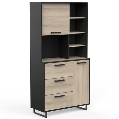 Buffetkast Norma 2 draaideuren, 4 legplanken, 3 lades en 1 open vak-Kronberg eik/matzwart Buffetkast Norma 2 draaideuren, 4 legplanken, 3 lades en 1 open vak-Kronberg eik/matzwart