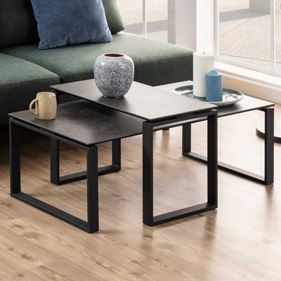 Set van 2 salontafels Nicola met blad uit keramiek - zwart