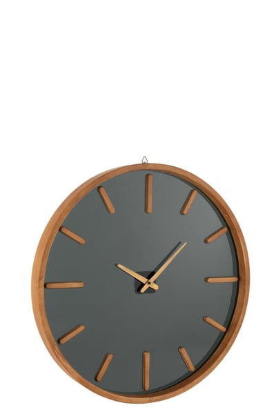 Wandklok rond hout/glas bruin/zwart medium