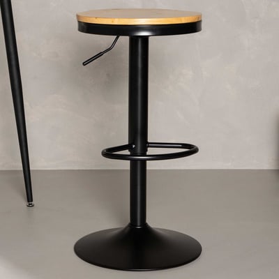 Barstoel Conway - Zwart staal & eikenlook MDF - 37x80x37 cm