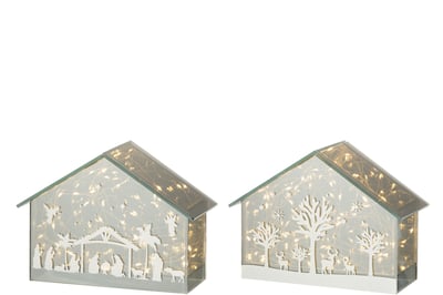 Decoratie led huis bomen+dieren glas goud assortiment van 2 Decoratie led huis bomen+dieren glas goud assortiment van 2
