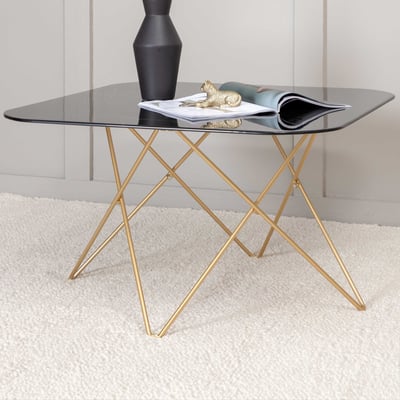 Salontafel Tristar - Zwart Marmerglas / Messing - 80x80cm