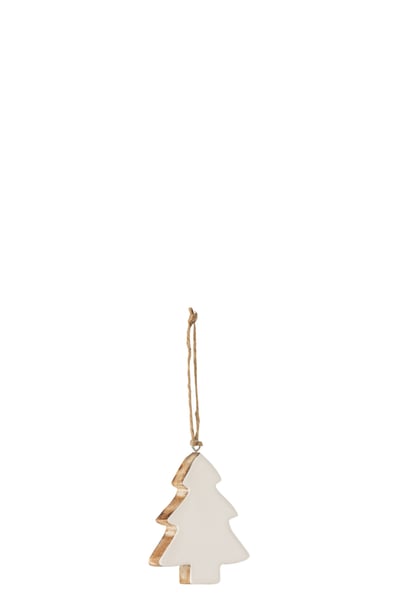 Hanger kerstboom mango hout wit small - Set van 4