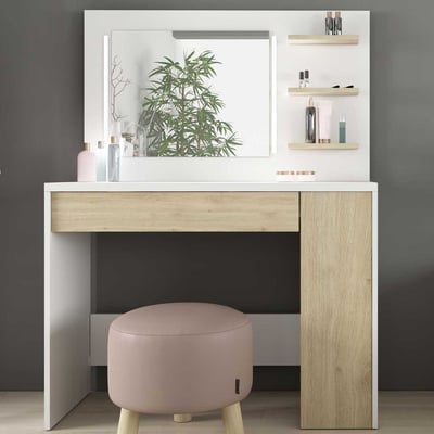 Make-uptafel Glamour met verlichting - wit/eik