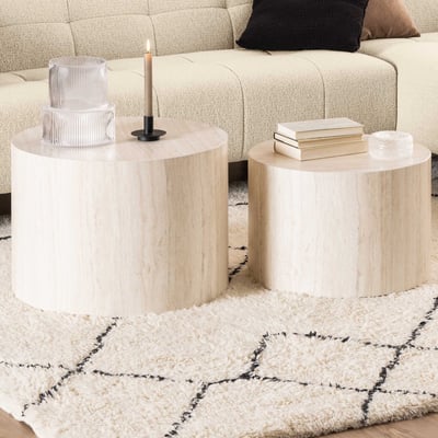 Ronde salontafelset Dice - set van 2 - travertijn