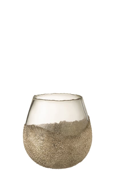 Theelichthouder helft parels rond glas goud medium