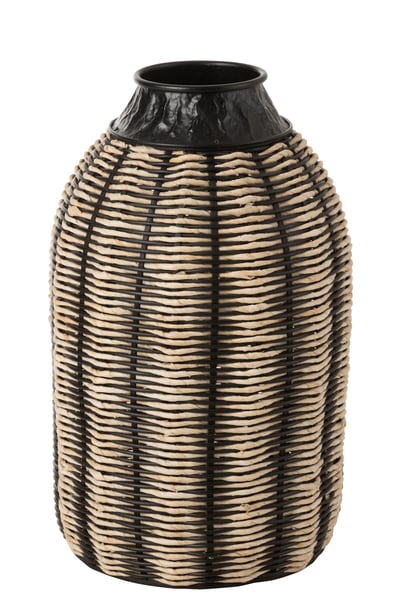 Vaas decoratie touw/rattan zwart/naturel