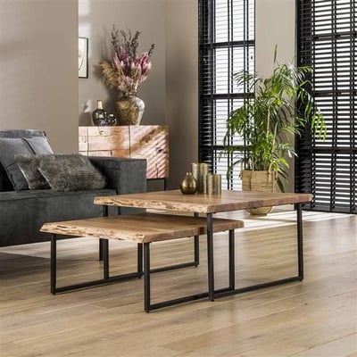Set van 2 salontafels Erica-massief acacia