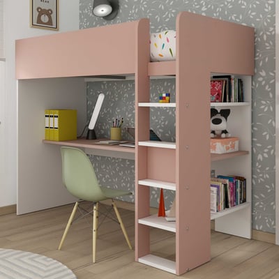 Hoogslaper Jet met bureau 90x200cm - oud roze 