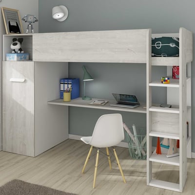 Hoogslaper Jet met bureau en kledingkast 90x200cm - wit Hoogslaper Jet met bureau en kledingkast 90x200cm - wit