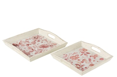 Set van twee plateau rozen hout wit/roze