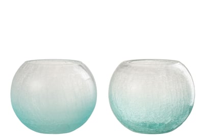 Windlicht bol craquele glas blauw large assortiment van twee