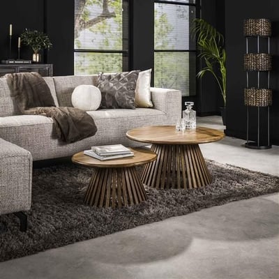 Set van 2 salontafels Kai-zandkleurig massief mangohout 
