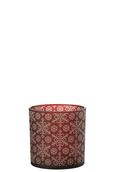 Windlicht sneeuw glas rood large