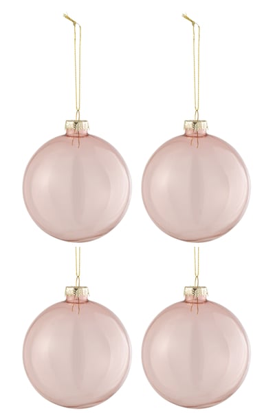 Doos van 4 kerstballen effen transparant licht roze medium Doos van 4 kerstballen effen transparant licht roze medium