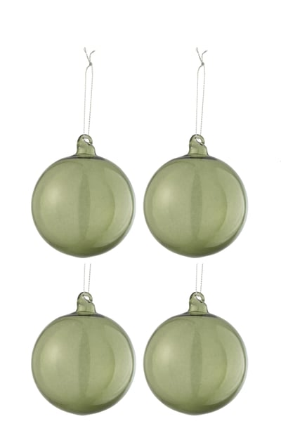 Doos van 4 kerstballen effen transparant groen medium