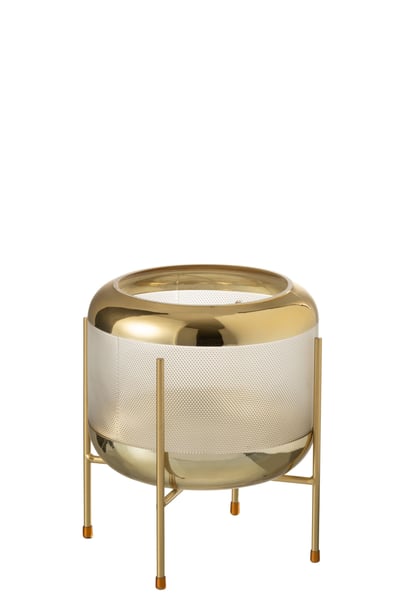 Vaas rond motief op voet glas transparant/goud Vaas rond motief op voet glas transparant/goud