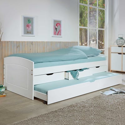 Kajuitbed Rieka 90x200 met 3 laden en logeerbed - wit Kajuitbed Rieka 90x200 met 3 laden en logeerbed - wit