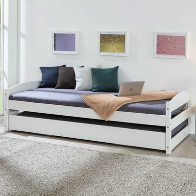 Bed Vindas 90x200 met in hoogte verstelbaar logeerbed - wit