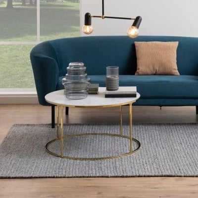 Salontafel Dejan ø80cm - goud/wit marmer