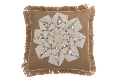 Kussen bloem abstract jute naturel/beige
