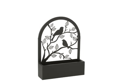 Wanddeco/bloempot vogels metaal zwart