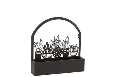 Wanddeco/bloempot cactus metaal zwart