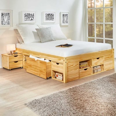 Bed Xavier 160x200cm met opbergruimte - dennenhout