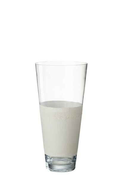 Vaas delph glas transparant/wit medium Vaas delph glas transparant/wit medium