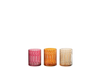 Theelichthouder bladeren recht glas mix assortiment van 3