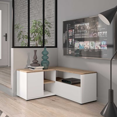 Tv-meubel Pilar 90x90cm met 2 deuren - wit/eik Tv-meubel Pilar 90x90cm met 2 deuren - wit/eik