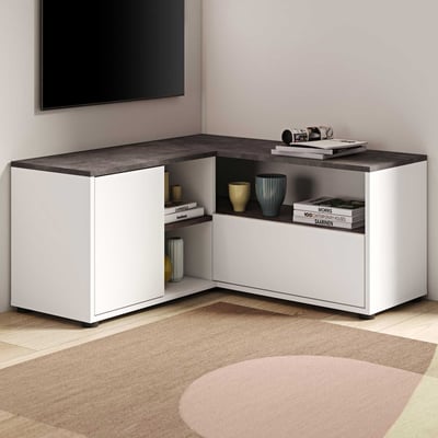 TV-meubel Annelle 1 draaideur, 1 opklapdeur en 2 legplanken-beton/wit