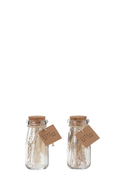 Fles met gedroogde bloemen glas naturel extra small assortiment van 2 Fles met gedroogde bloemen glas naturel extra small assortiment van 2