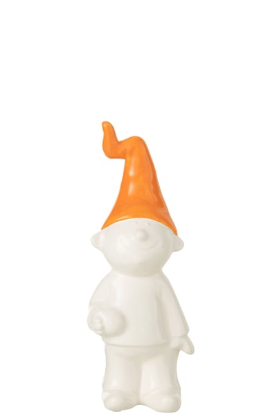 Kabouter staand keramiek wit/oranje small