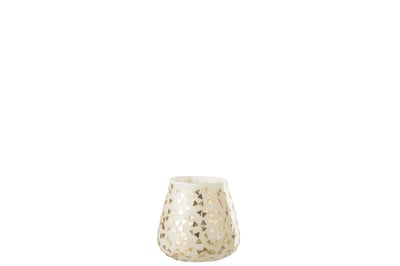 Windlicht driehoek glas wit/goud medium - Set van 2