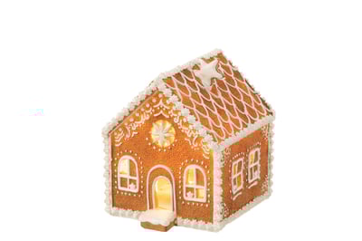 Huis peperkoek vierkant ster led poly bruin medium
