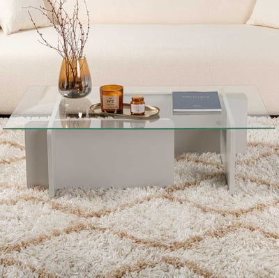 Salontafel Flavio - 105x65x30cm - gehard glas - grijs