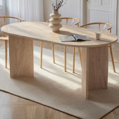 Ovale eettafel Sablin - 180x90x75cm - travertijn
