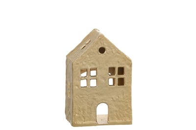 Theelichthouder huis aluminium goud