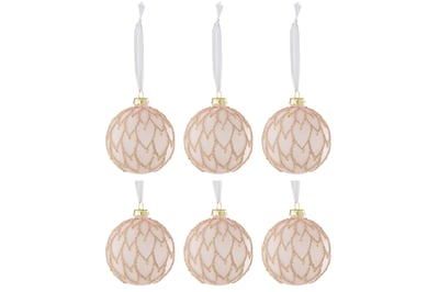 Doos van 6 kerstbal harten parels glas bevroren licht roze Doos van 6 kerstbal harten parels glas bevroren licht roze