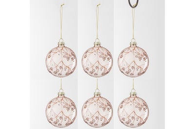 Doos van 6 kerstbal takken glas licht roze small Doos van 6 kerstbal takken glas licht roze small