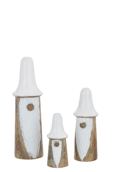 Set van3 kabouters paddenstoelen hout naturel/wit