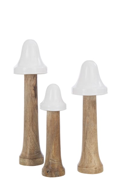Set van 3 paddenstoelen dun hout naturel/wit